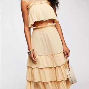 PRICE DROP! 💫💥🧡MUST SELL. FREE PEOPLE Maxi Butter Yellow Tiered Skirt And Top